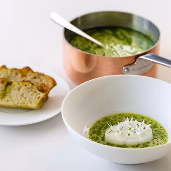 Wild garlic focaccia with a cod sauce
