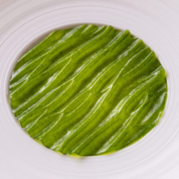 Wild garlic isomalt crisp